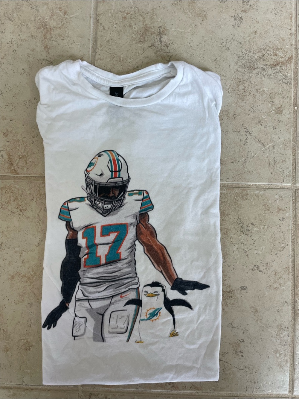 Gildan White Miami Dolphins Graphic Tee with Teal and Orange Accents